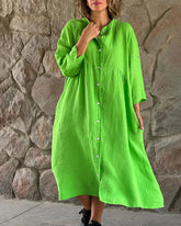 Loose-fitting shirt dress in cotton and linen